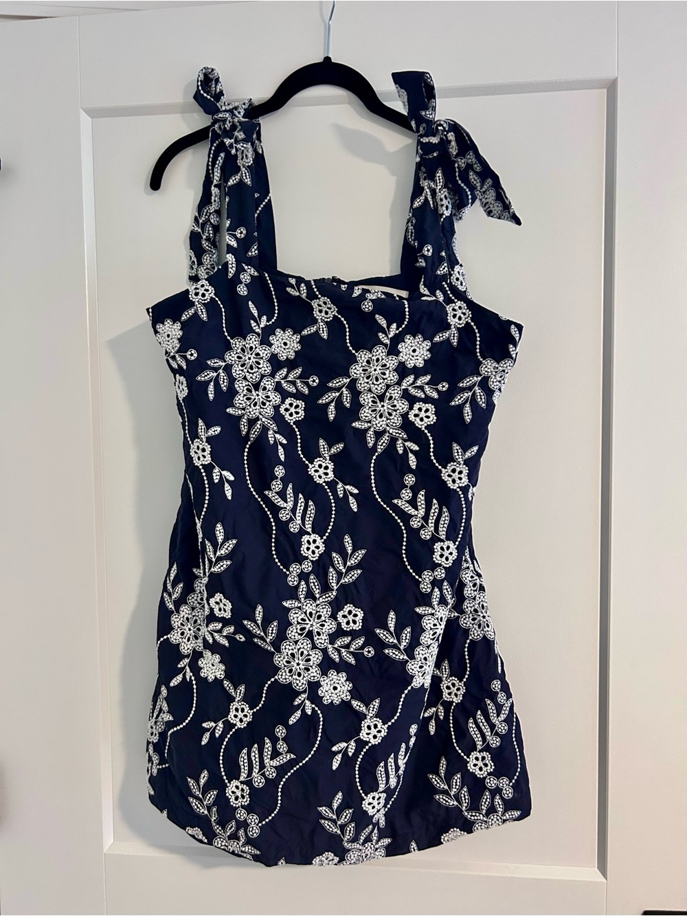 LOFT Navy Blue Floral Tie-Shoulder Mini Dress